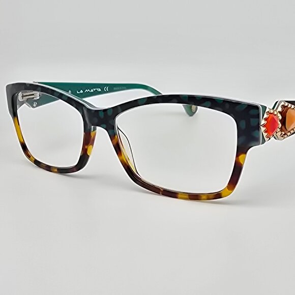 La Matta LM3144 Col. 3 Green Tortoise Eyeglasses Frame w/ Case Italy 53-16-135 - Picture 3 of 16